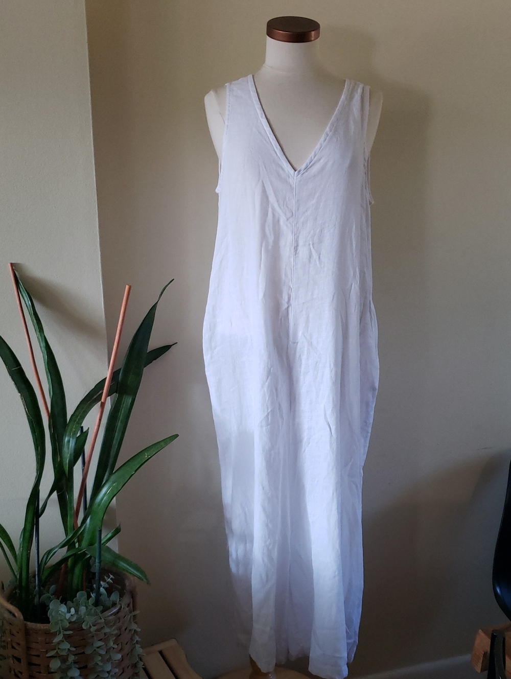 CYNTHIA ROWLEY BMWT Linen Blend Wide Leg Jumpsuit - White L